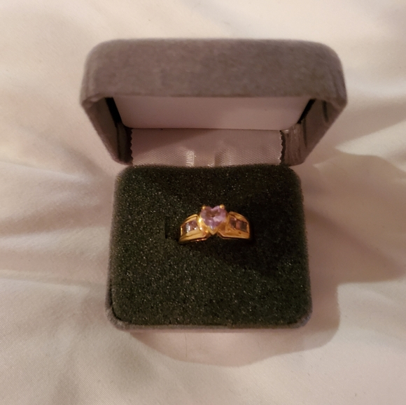 925 silver Gold Tone Amethyst & CZ  Heart Ring - Picture 3 of 5